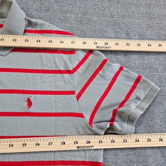 Polo Ralph Lauren Mens XL Gray Red Stripes Pony Single Stitch Slits Buttons FLAW - Picture 5 of 13